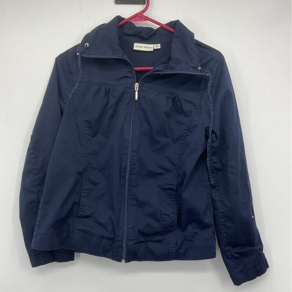 Studio Works Navy Blue Full Zip Lightweight Jacket M Cotton/Spandex Womens